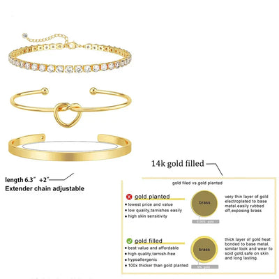 3pcs Stainless Steel Gold Plated Bracelets Adjustable Jewelry Gifts Luxury Zircon Chain Bangles Jewelry Accessories – Halskette