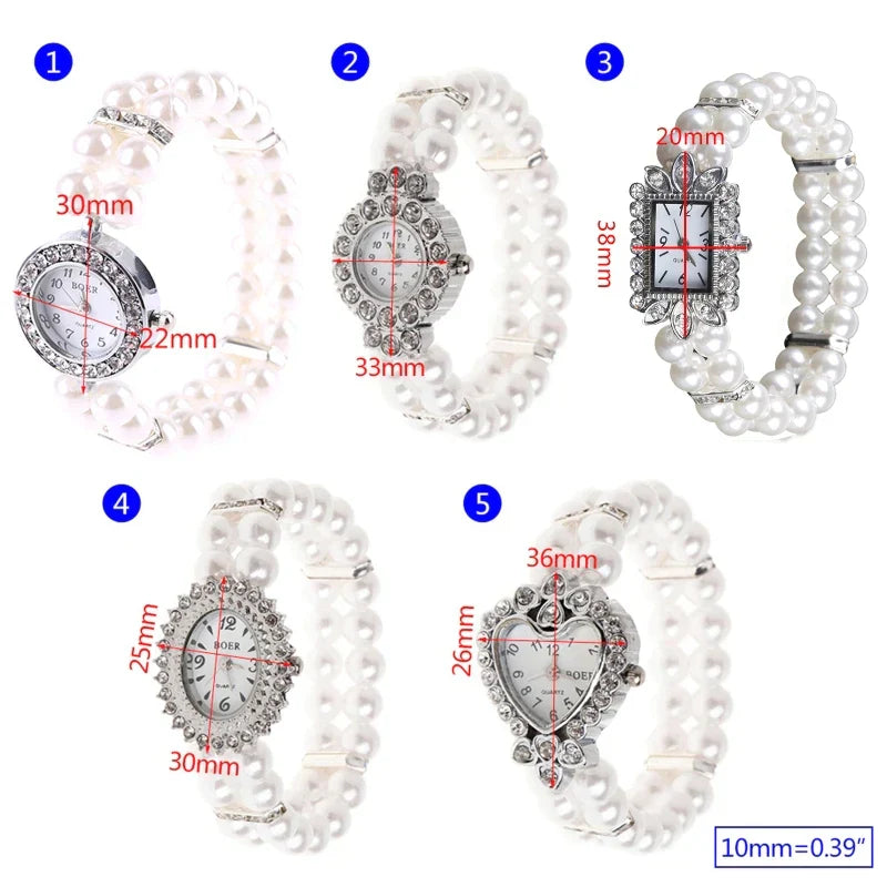 Bulusii Damen Vintage Armbanduhr mit Perlen & Strass, Digital, Elastisch und Verstellbar, Stilvolles Geschenk für Frauen