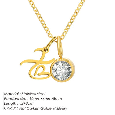 eManco Sparkling Birthstone Necklaces Uppercase Initials A-Z Pendant Stainless Steel Gold Plated Necklace Fashion 's Jewelr – Halskette