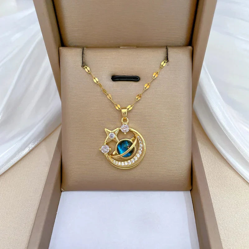 316L Stainless Steel Sun Pendant Necklace Exquisite and Fashionable Planet Clavicle Chain Girls Party Jewelry Gifts – Halskette