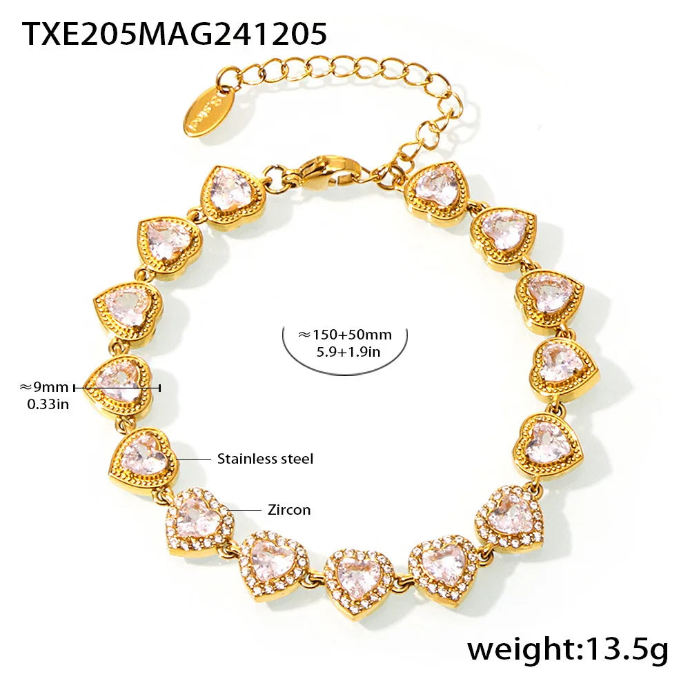 Trendy Stainless Steel Cuban Chain Necklace Bracelet White Zircon Inlaid Luxury Charm Bangle Jewelry Gift – Halskette