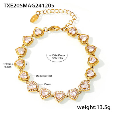 Trendy Stainless Steel Cuban Chain Necklace Bracelet White Zircon Inlaid Luxury Charm Bangle Jewelry Gift – Halskette