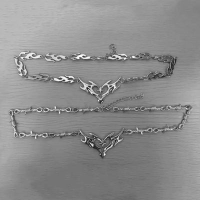Cross Flame Heart Choker, punk jewelry, Gothic accessories, Y2k, thorns, barbed wire, hippie, Flame Heart Charm, Man – Schmuck