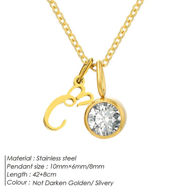 eManco Sparkling Birthstone Necklaces Uppercase Initials A-Z Pendant Stainless Steel Gold Plated Necklace Fashion 's Jewelr – Halskette