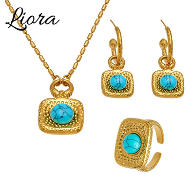 Liora Exquisite Luck Clover Zircon Stainless Steel Drop Pendant Chain Necklaces Stud Earrings Charm Wedding Jewelry