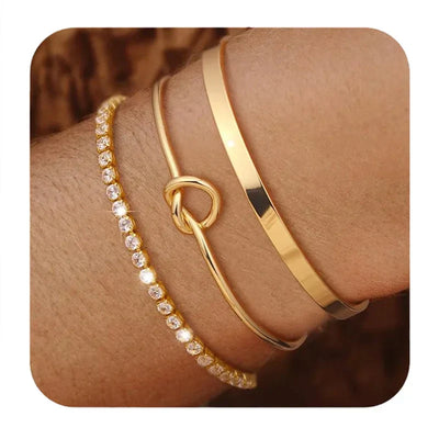 3pcs Stainless Steel Gold Plated Bracelets Adjustable Jewelry Gifts Luxury Zircon Chain Bangles Jewelry Accessories – Halskette