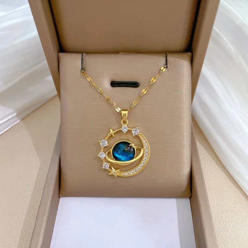 316L Stainless Steel Sun Pendant Necklace Exquisite and Fashionable Planet Clavicle Chain Girls Party Jewelry Gifts – Halskette