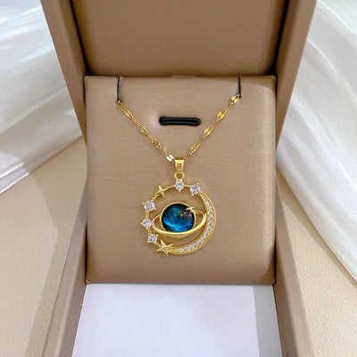 316L Stainless Steel Sun Pendant Necklace Exquisite and Fashionable Planet Clavicle Chain Girls Party Jewelry Gifts – Halskette