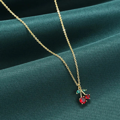 ZHUKOU Copper And Enamel Oil Drip Craft Red Cherry Pendant Necklace Personalised Jewellery Gift: VL635 – Halskette