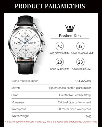 Luxus Quarzuhr für Herren – Wasserdicht, Chronograph, Luminous, Automatisches Datum