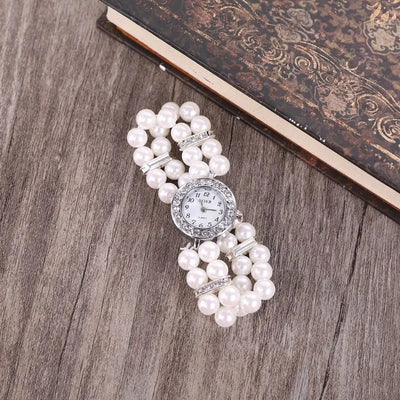 Bulusii Damen Vintage Armbanduhr mit Perlen & Strass, Digital, Elastisch und Verstellbar, Stilvolles Geschenk für Frauen