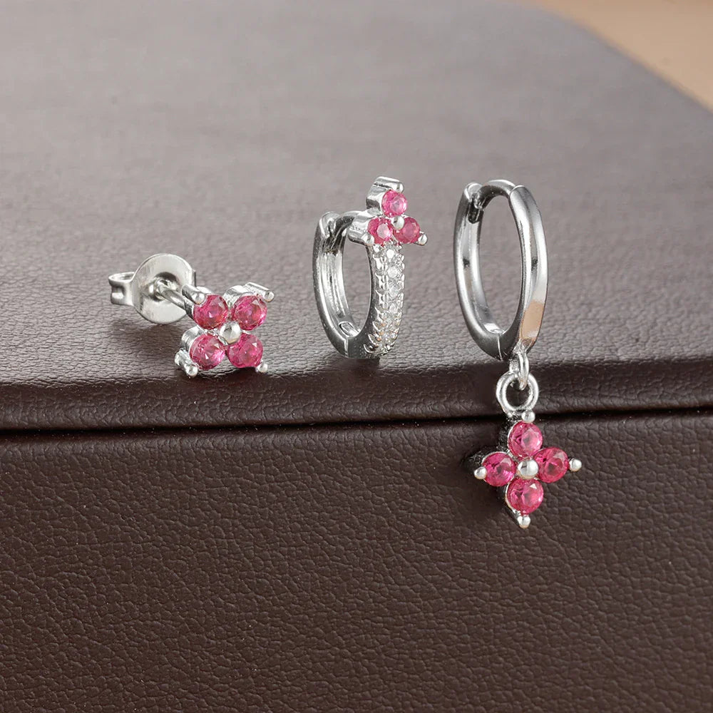 3PCS Fashion Stainless Steel Flower Small Hoop Earrings Set 18K Gold Plated Huggie Cartilage Piercing Jewelry aretes