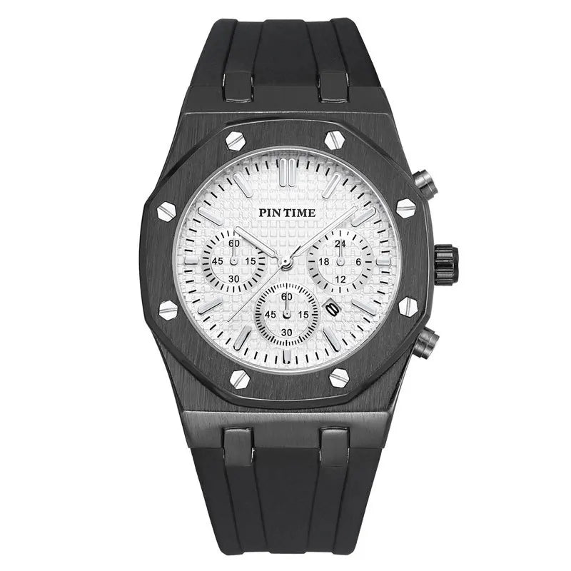 PINTIME Luxus Quarz Armbanduhr für Herren, Wasserdicht, Edelstahl, Sportliche Design Uhr, 42 mm Zifferblatt