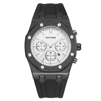 PINTIME Luxus Quarz Armbanduhr für Herren, Wasserdicht, Edelstahl, Sportliche Design Uhr, 42 mm Zifferblatt