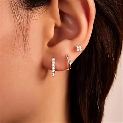 3Pcs Double Crystal Tragus Earring Floral Set Cartilage Helix Stud Earrings Bulk Lobe Hoop Earing Lot Fashion Jewelry Gift