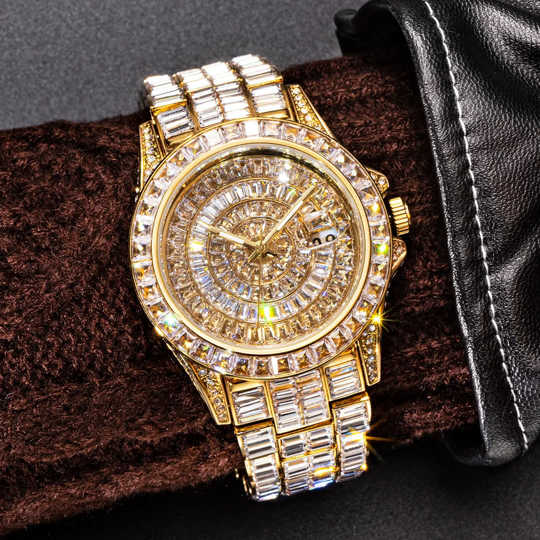 Ice Out Luxus Quarzuhr für Herren – Voll Diamant, Luminous Zeiger, 30m Wasserdicht, Edelstahl, Auto Date, Anti-Magnetisch