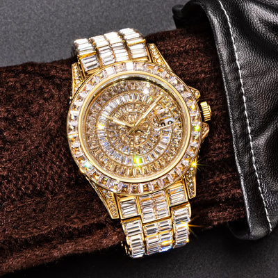 Ice Out Luxus Quarzuhr für Herren – Voll Diamant, Luminous Zeiger, 30m Wasserdicht, Edelstahl, Auto Date, Anti-Magnetisch