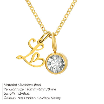 eManco Sparkling Birthstone Necklaces Uppercase Initials A-Z Pendant Stainless Steel Gold Plated Necklace Fashion 's Jewelr – Halskette