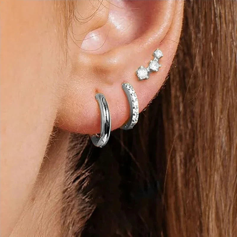3Pcs Double Crystal Tragus Earring Floral Set Cartilage Helix Stud Earrings Bulk Lobe Hoop Earing Lot Fashion Jewelry Gift