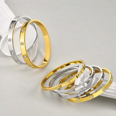 Luxurious Cubic Zircon Openable Bracelet ,Stainless Steel Round Bangle Bracelets,Charm Jewelry Gifts – Armband