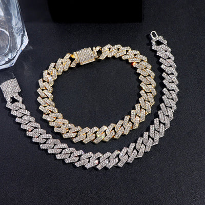 14MM Iced Prong Link Cuban Chain Bracelets Full Rhinestones Chunky Miami Cuban Bracelet Punk Hip Hop Jewelry Gift – Halskette