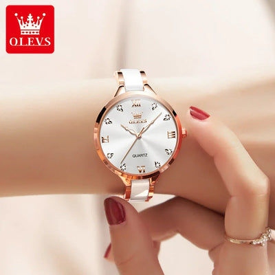 Olevs 5872 Damen Quarzuhr – Elegante Keramik Armbanduhr, Wasserdicht, Japanisches Uhrwerk
