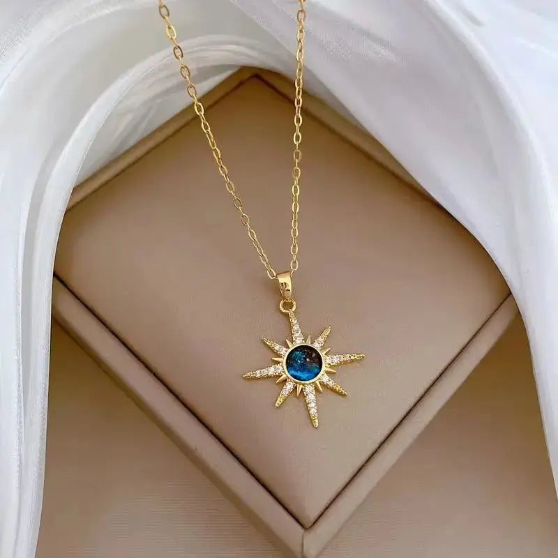 316L Stainless Steel Sun Pendant Necklace Exquisite and Fashionable Planet Clavicle Chain Girls Party Jewelry Gifts – Halskette