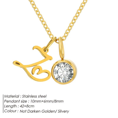 eManco Sparkling Birthstone Necklaces Uppercase Initials A-Z Pendant Stainless Steel Gold Plated Necklace Fashion 's Jewelr – Halskette