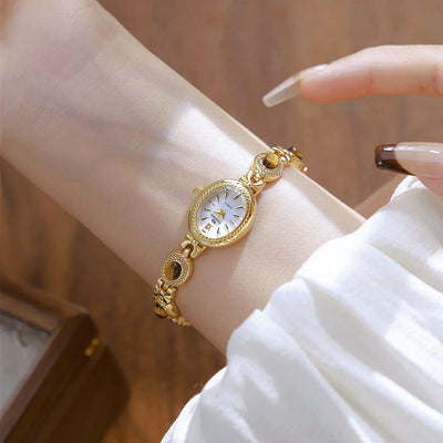 BS Bienenschwester FA1859 Damen Quarzuhr – Hochwertige Legierung mit Jade-Armband, Wasserfest, Elegante Dress-Uhr