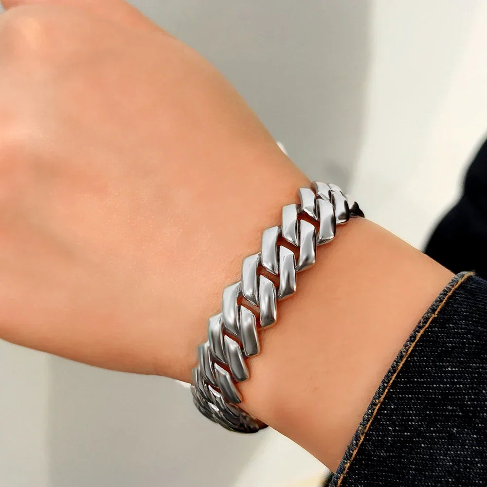 14MM Iced Prong Link Cuban Chain Bracelets Full Rhinestones Chunky Miami Cuban Bracelet Punk Hip Hop Jewelry Gift – Halskette