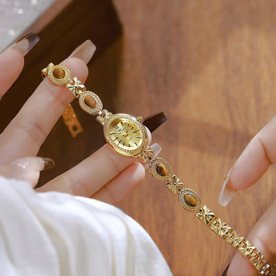 BS Bienenschwester FA1859 Damen Quarzuhr – Hochwertige Legierung mit Jade-Armband, Wasserfest, Elegante Dress-Uhr