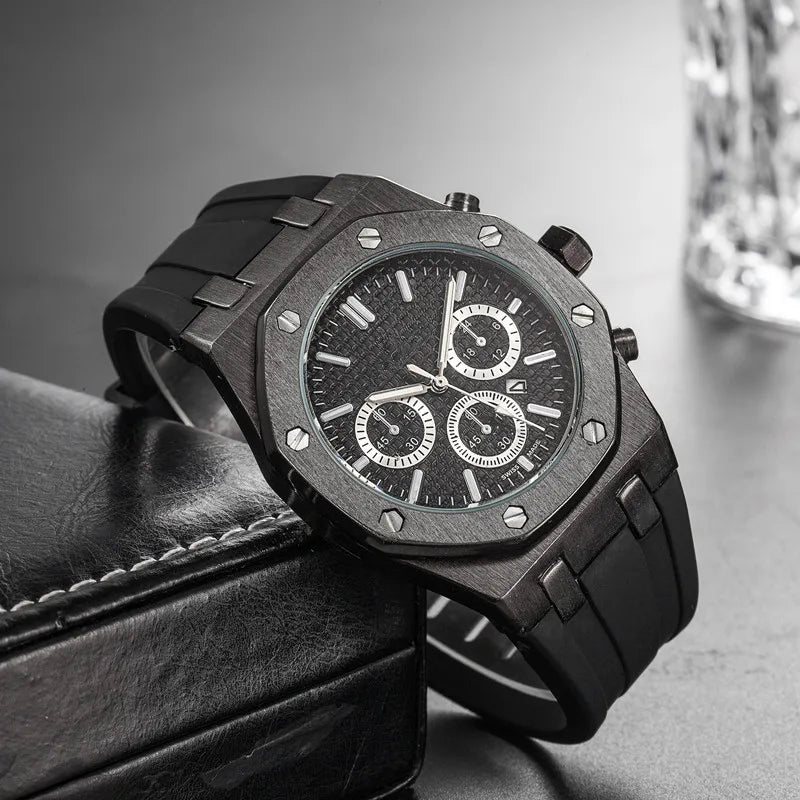 PINTIME Luxus Quarz Armbanduhr für Herren, Wasserdicht, Edelstahl, Sportliche Design Uhr, 42 mm Zifferblatt