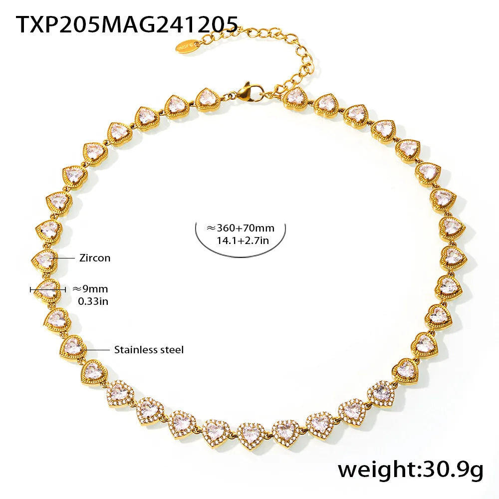 Trendy Stainless Steel Cuban Chain Necklace Bracelet White Zircon Inlaid Luxury Charm Bangle Jewelry Gift – Halskette