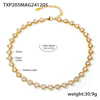 Trendy Stainless Steel Cuban Chain Necklace Bracelet White Zircon Inlaid Luxury Charm Bangle Jewelry Gift – Halskette