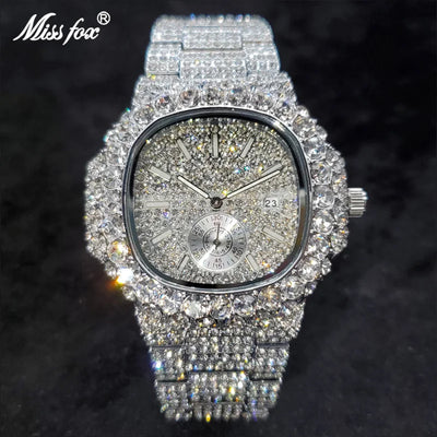 Luxus "Iced Out" Quarz-Armbanduhr für Herren – Edelstahl, Stoßfest, Wasserdicht