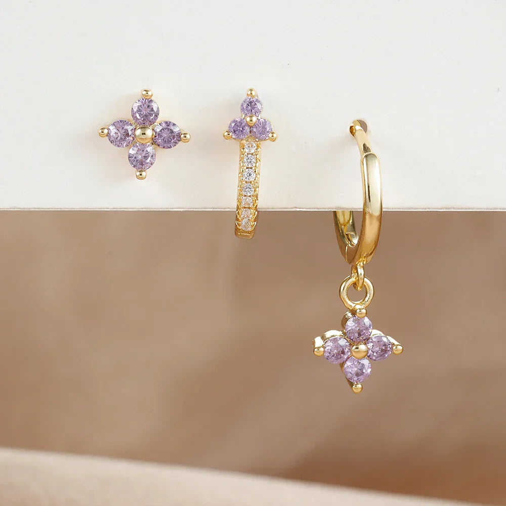3PCS Fashion Stainless Steel Flower Small Hoop Earrings Set 18K Gold Plated Huggie Cartilage Piercing Jewelry aretes
