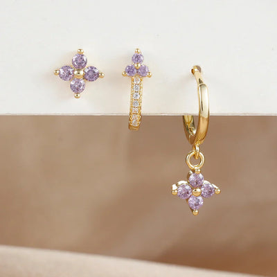 3PCS Fashion Stainless Steel Flower Small Hoop Earrings Set 18K Gold Plated Huggie Cartilage Piercing Jewelry aretes
