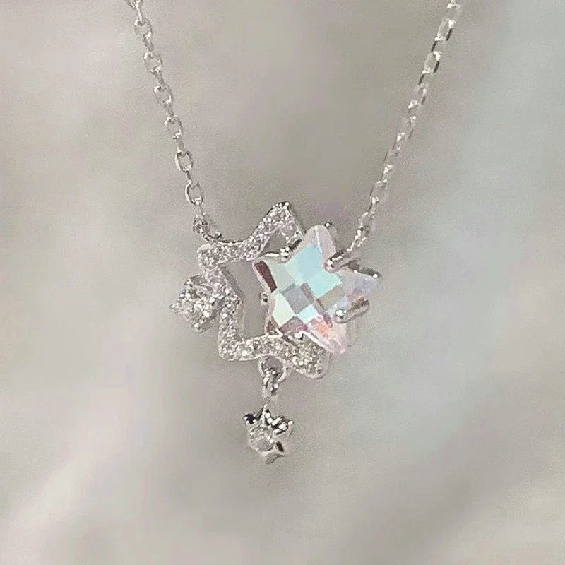 Fashion Pink Planet Heart Zircon Necklace Charm Aesthetic Clavicle Chain Necklace Valentines Day Gift Party Jewelry – Halskette