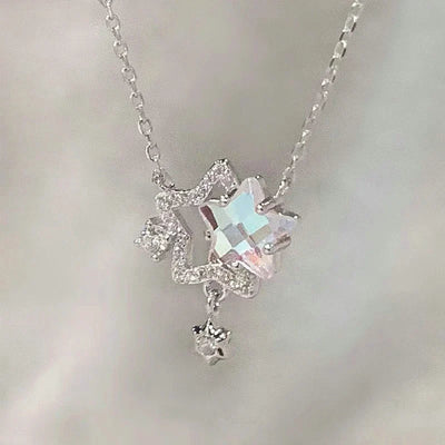 Fashion Pink Planet Heart Zircon Necklace Charm Aesthetic Clavicle Chain Necklace Valentines Day Gift Party Jewelry – Halskette