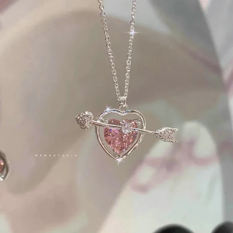 Fashion Pink Planet Heart Zircon Necklace Charm Aesthetic Clavicle Chain Necklace Valentines Day Gift Party Jewelry – Halskette