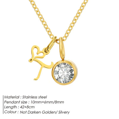 eManco Sparkling Birthstone Necklaces Uppercase Initials A-Z Pendant Stainless Steel Gold Plated Necklace Fashion 's Jewelr – Halskette