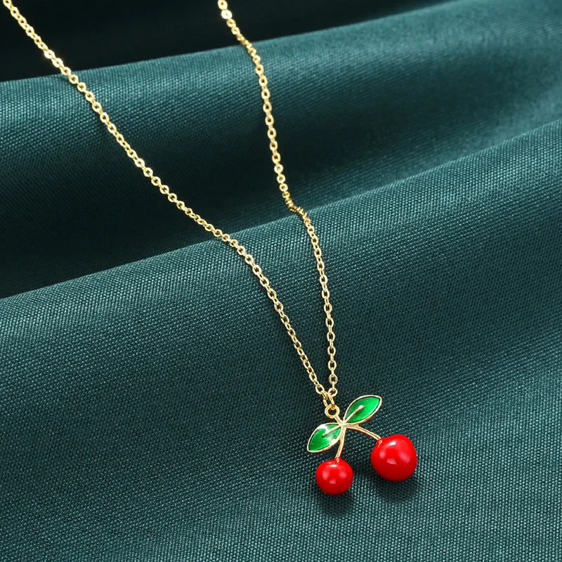 ZHUKOU Copper And Enamel Oil Drip Craft Red Cherry Pendant Necklace Personalised Jewellery Gift: VL635 – Halskette