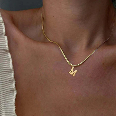 A-Z Alphabet Gold Plated Stainless Steel Pendant Necklace Snake Chain Initial Letter Clavicle Necklaces Collar Jewelry – Halskette