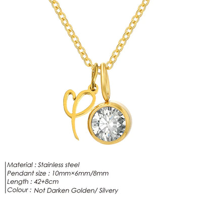 eManco Sparkling Birthstone Necklaces Uppercase Initials A-Z Pendant Stainless Steel Gold Plated Necklace Fashion 's Jewelr – Halskette