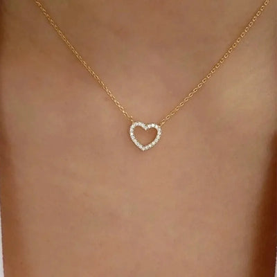 Simple Double Heart Pendant Necklace Couple Stainless Steel Choker Gold Color Chain Wedding Party Friends Jewelry Gift – Halskette