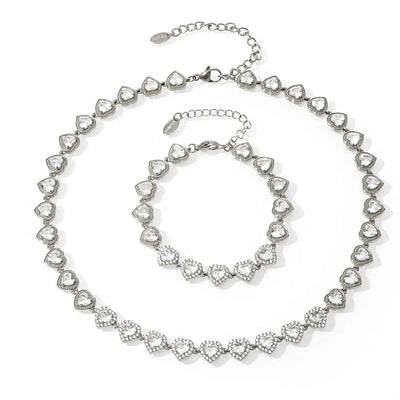Trendy Stainless Steel Cuban Chain Necklace Bracelet White Zircon Inlaid Luxury Charm Bangle Jewelry Gift – Halskette