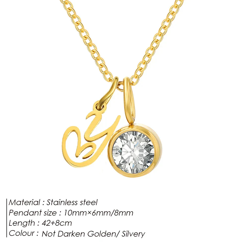 eManco Sparkling Birthstone Necklaces Uppercase Initials A-Z Pendant Stainless Steel Gold Plated Necklace Fashion 's Jewelr – Halskette