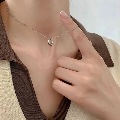 Simple Double Heart Pendant Necklace Couple Stainless Steel Choker Gold Color Chain Wedding Party Friends Jewelry Gift – Halskette
