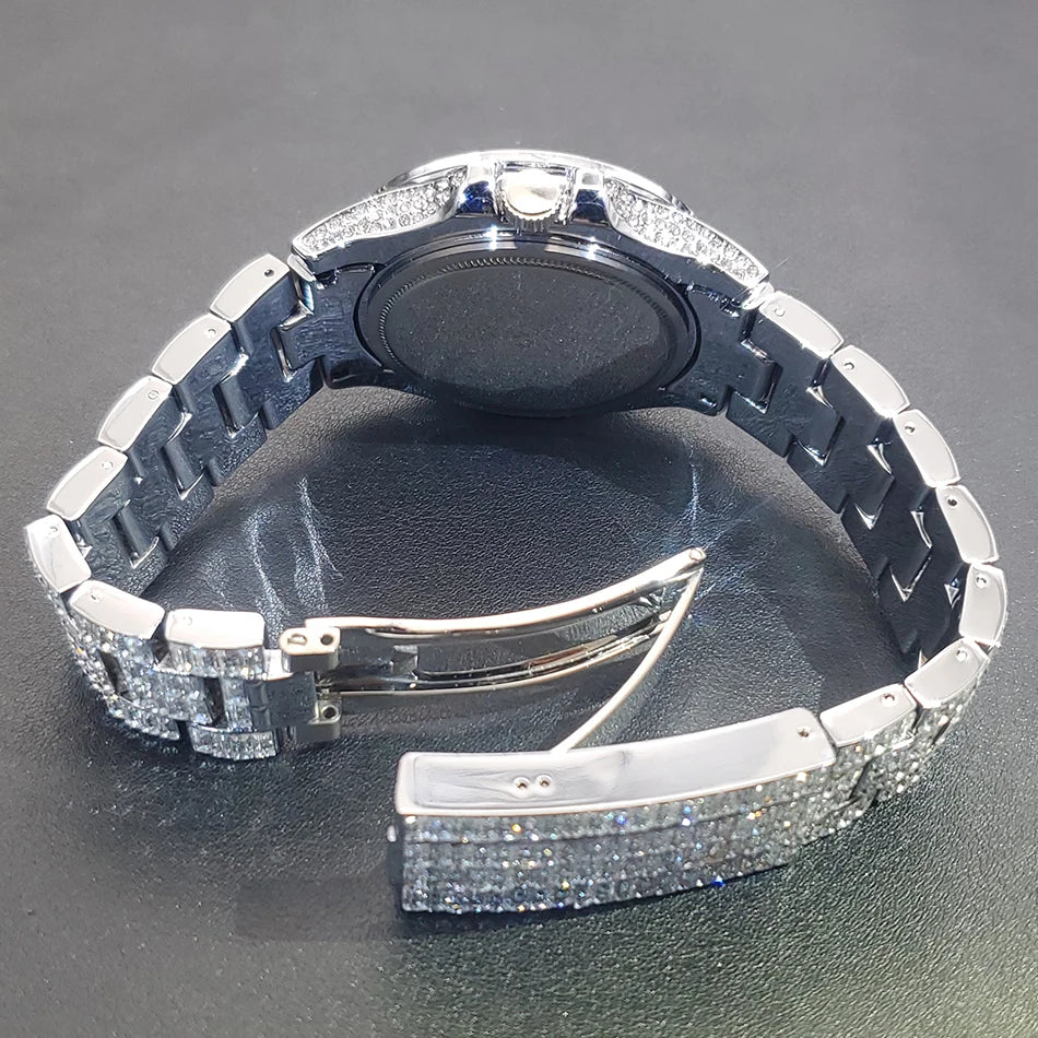 Ice Out Luxus Quarzuhr für Herren – Voll Diamant, Luminous Zeiger, 30m Wasserdicht, Edelstahl, Auto Date, Anti-Magnetisch