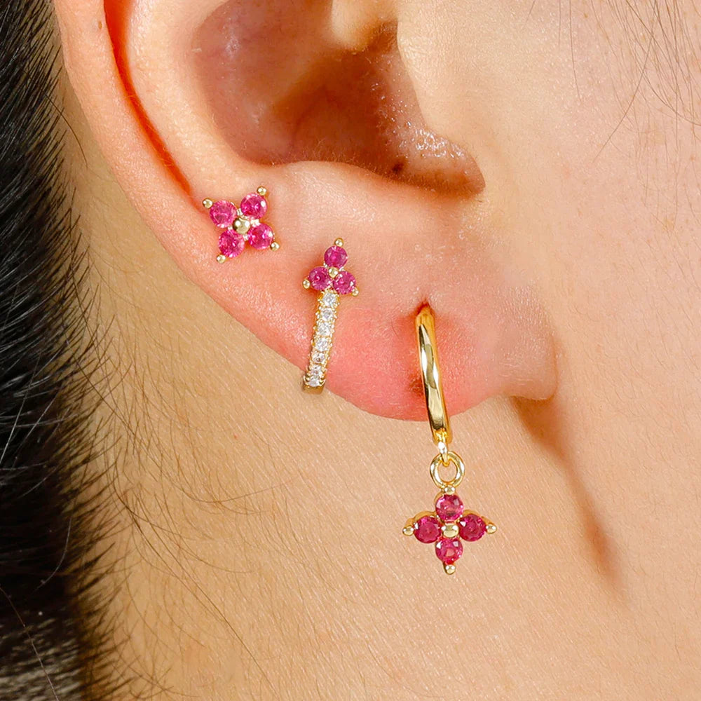 3PCS Fashion Stainless Steel Flower Small Hoop Earrings Set 18K Gold Plated Huggie Cartilage Piercing Jewelry aretes